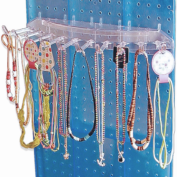 Ten Hook Necklace Bar For Pegboard Or Slatwall. Clear 16Wx6.25D, PK4